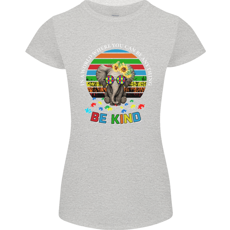Be Kind Elephant Autism Autistic Womens Petite Cut T-Shirt Sports Grey