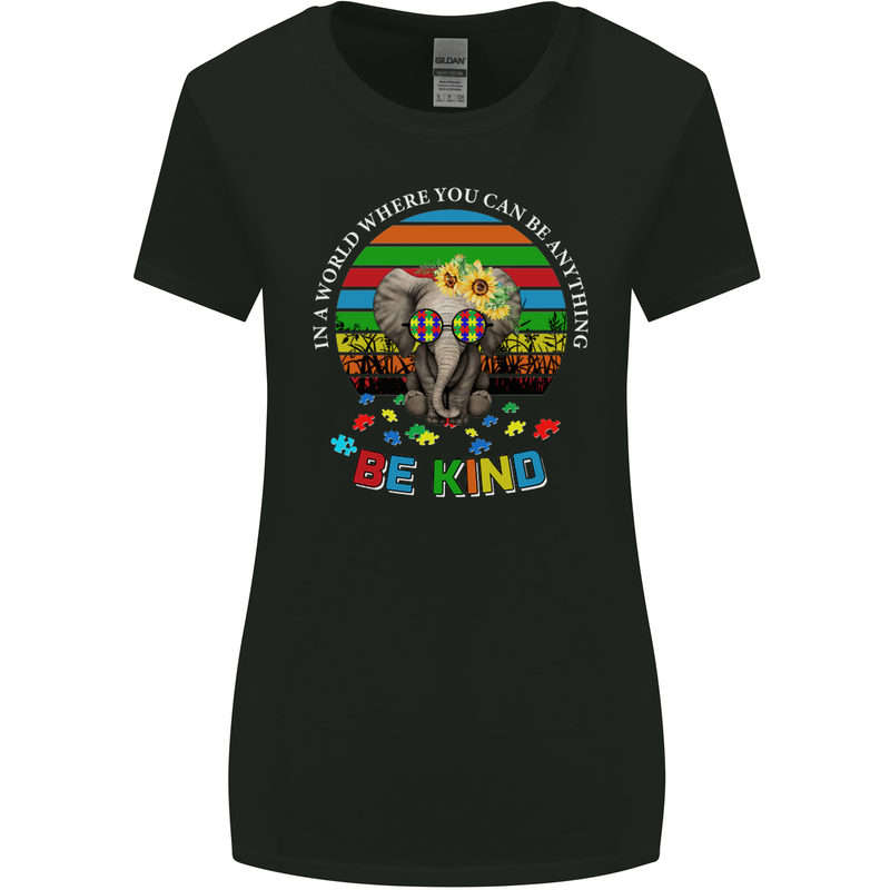 Be Kind Elephant Autism Autistic Womens Wider Cut T-Shirt Black