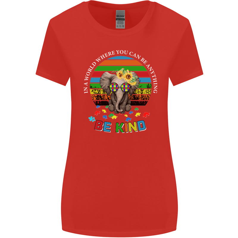 Be Kind Elephant Autism Autistic Womens Wider Cut T-Shirt Red