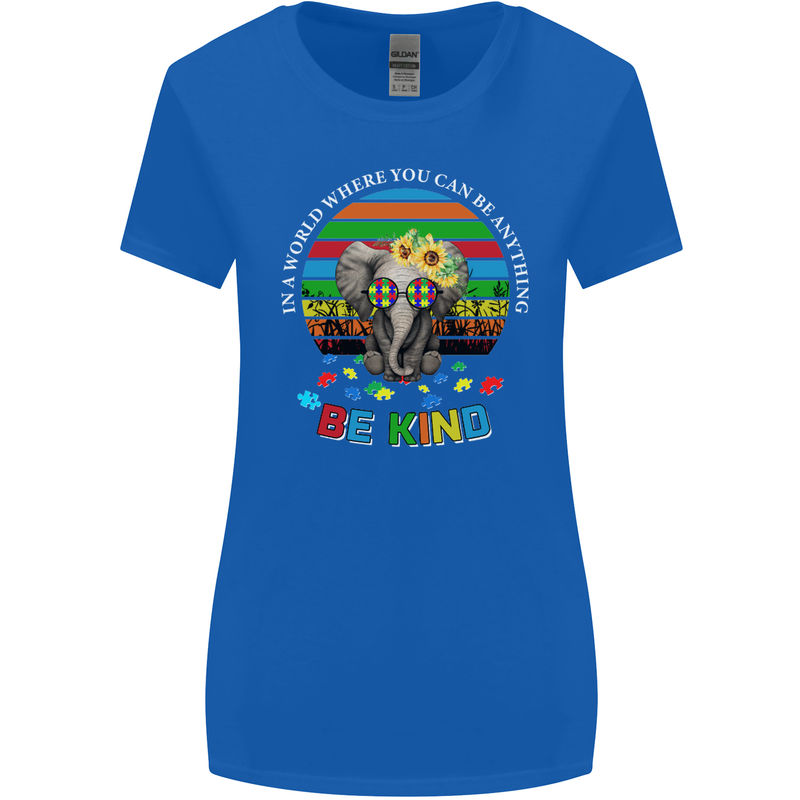 Be Kind Elephant Autism Autistic Womens Wider Cut T-Shirt Royal Blue