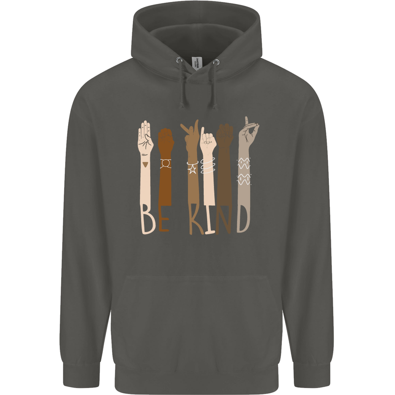 Be Kind in Sign Black Lives Matter LGBT Childrens Kids Hoodie Storm Grey