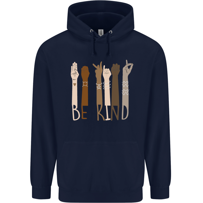 Be Kind in Sign Black Lives Matter LGBT Mens 80% Cotton Hoodie Navy Blue