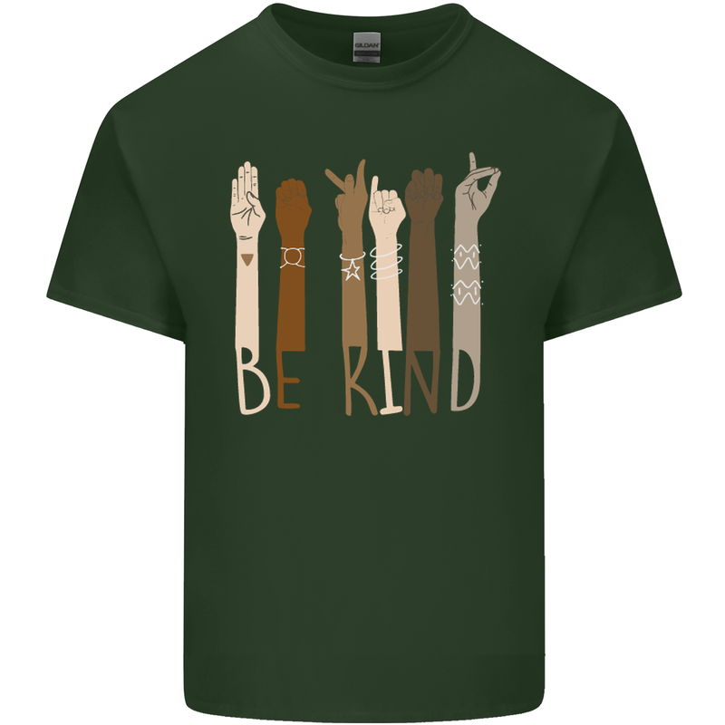 Be Kind in Sign Black Lives Matter LGBT Mens Cotton T-Shirt Tee Top Forest Green