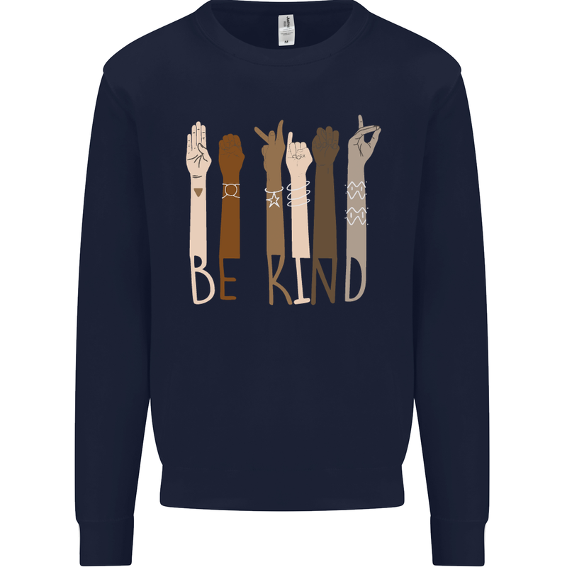 Be Kind in Sign Black Lives Matter LGBT Mens Sweatshirt Jumper Navy Blue
