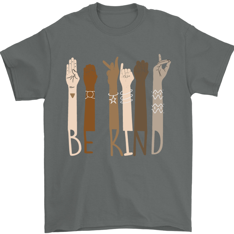 Be Kind in Sign Black Lives Matter LGBT Mens T-Shirt Cotton Gildan Charcoal