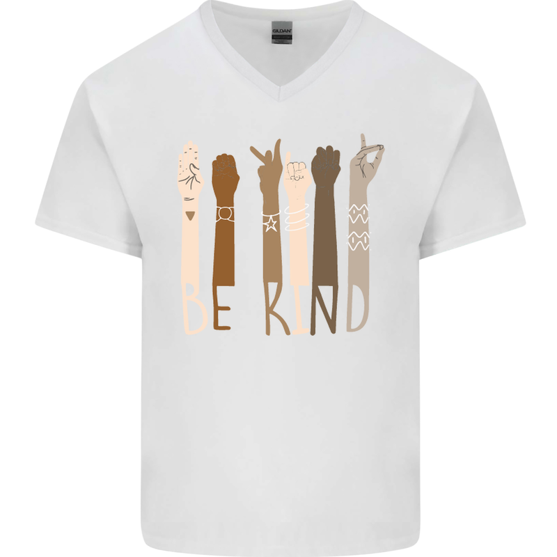 Be Kind in Sign Black Lives Matter LGBT Mens V-Neck Cotton T-Shirt White
