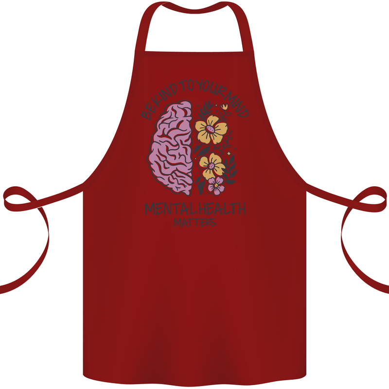 Be Kind to Your Mind Mental Health Cotton Apron 100% Organic Maroon