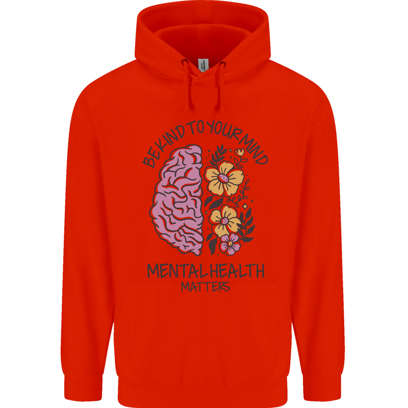 Be Kind to Your Mind Mental Health Mens 80% Cotton Hoodie Bright Red