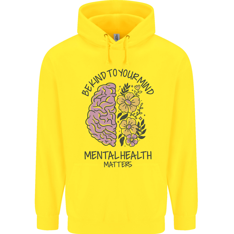 Be Kind to Your Mind Mental Health Mens 80% Cotton Hoodie Yellow