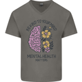 Be Kind to Your Mind Mental Health Mens V-Neck Cotton T-Shirt Charcoal