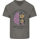 Be Kind to Your Mind Mental Health Mens V-Neck Cotton T-Shirt Charcoal