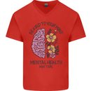 Be Kind to Your Mind Mental Health Mens V-Neck Cotton T-Shirt Red