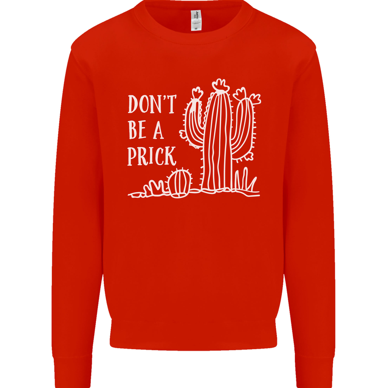 Be a Prick Funny Offensive Cactus Slogan Kids Sweatshirt Jumper Bright Red