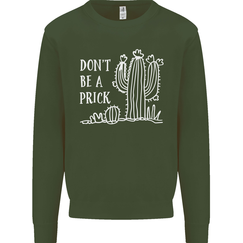 Be a Prick Funny Offensive Cactus Slogan Kids Sweatshirt Jumper Forest Green