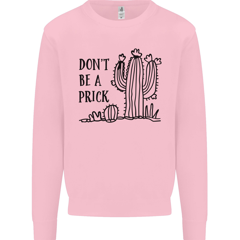 Be a Prick Funny Offensive Cactus Slogan Kids Sweatshirt Jumper Light Pink