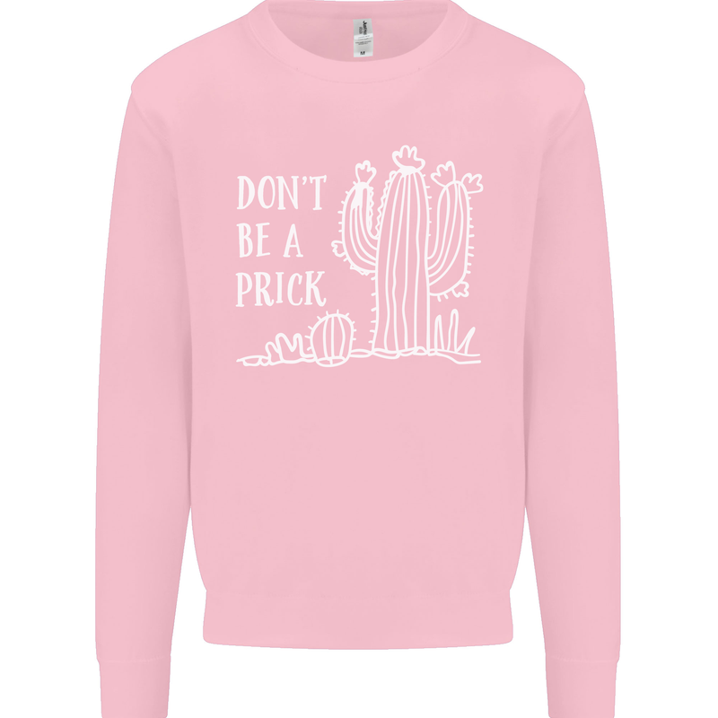Be a Prick Funny Offensive Cactus Slogan Kids Sweatshirt Jumper Light Pink