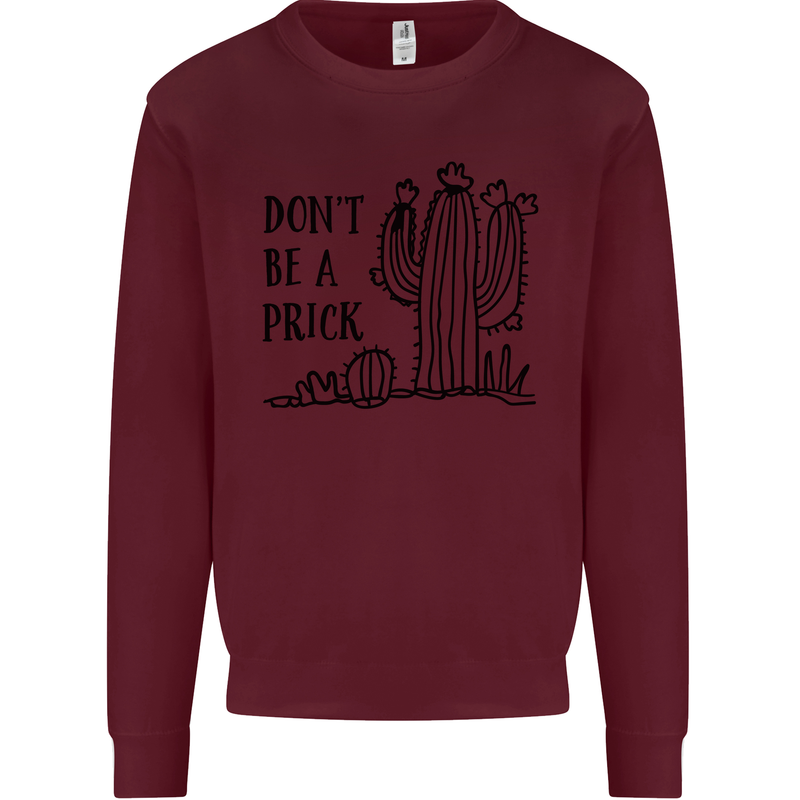 Be a Prick Funny Offensive Cactus Slogan Kids Sweatshirt Jumper Maroon