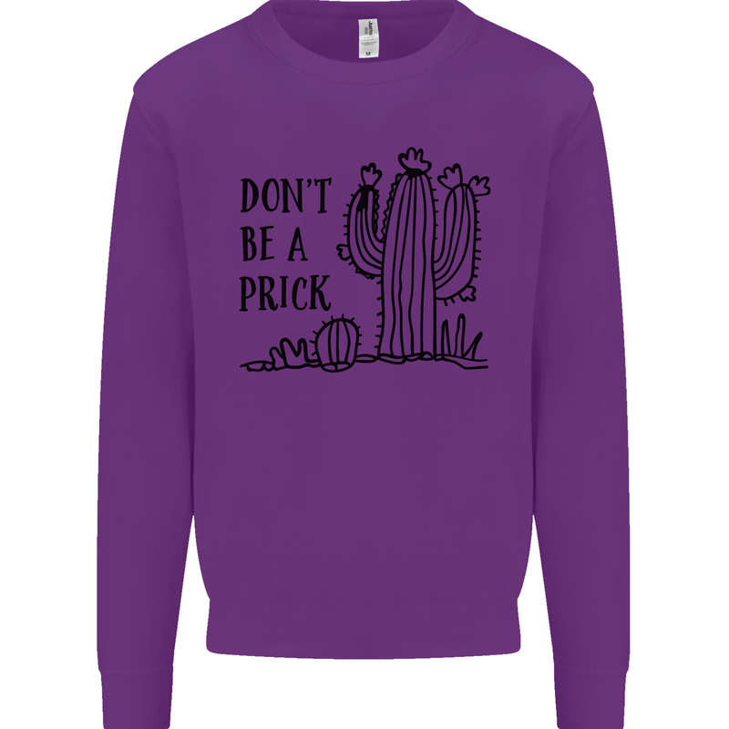 Be a Prick Funny Offensive Cactus Slogan Kids Sweatshirt Jumper Purple