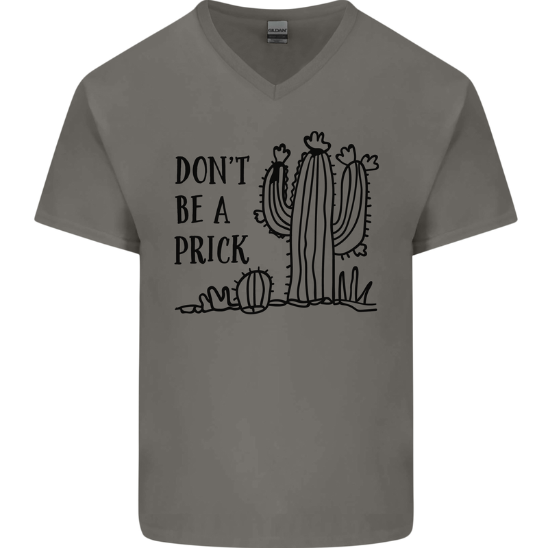 Be a Prick Funny Offensive Cactus Slogan Mens V-Neck Cotton T-Shirt Charcoal