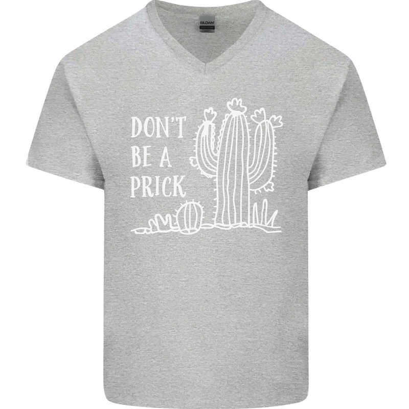 Be a Prick Funny Offensive Cactus Slogan Mens V-Neck Cotton T-Shirt Sports Grey