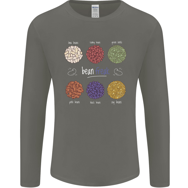 Beans Vegan Kidney Soy Lentils Vegetarian Mens Long Sleeve T-Shirt Charcoal