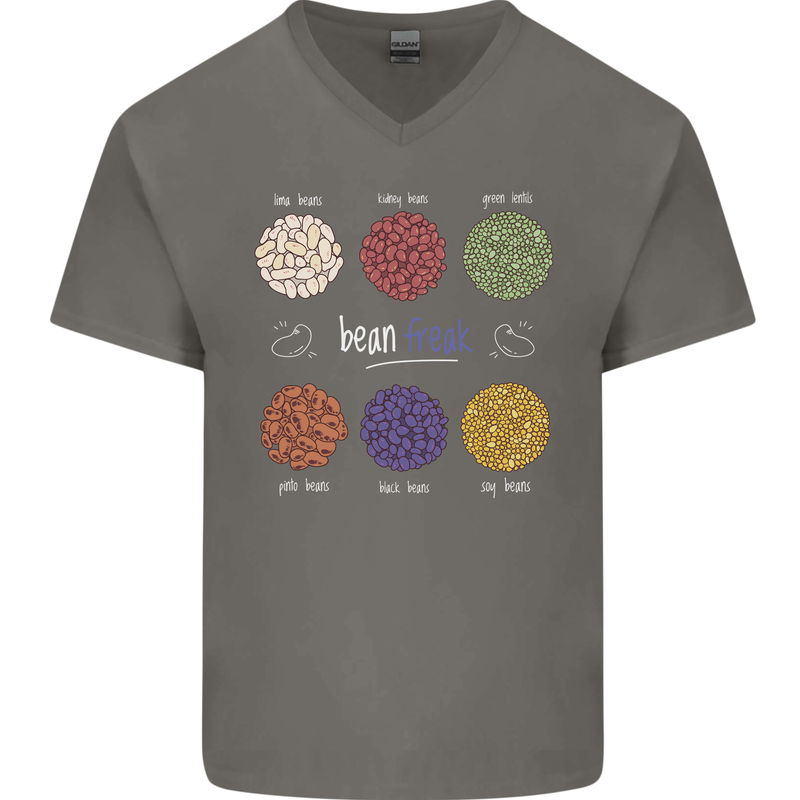 Beans Vegan Kidney Soy Lentils Vegetarian Mens V-Neck Cotton T-Shirt Charcoal