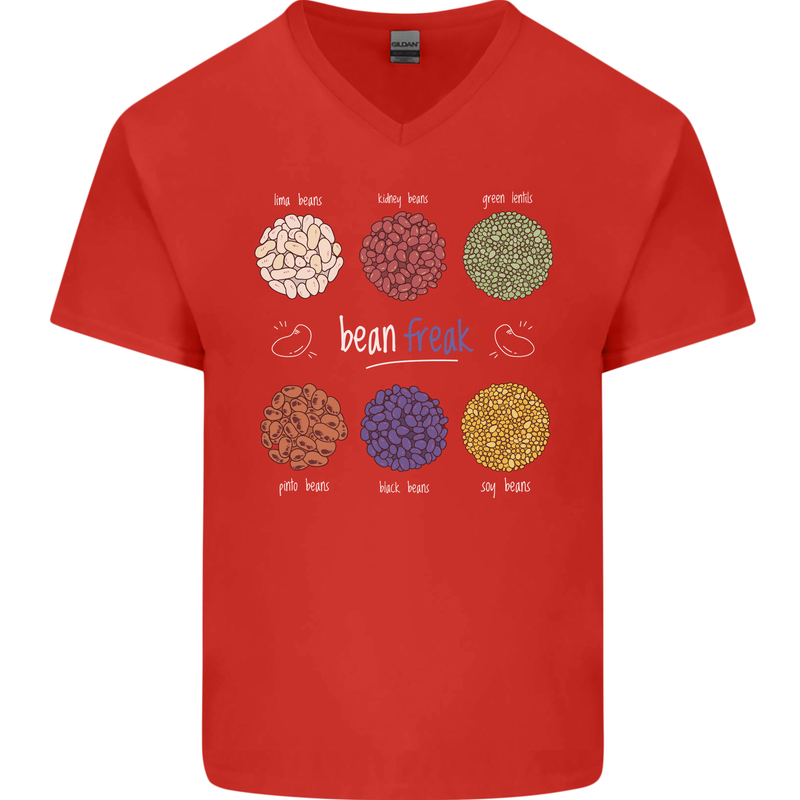 Beans Vegan Kidney Soy Lentils Vegetarian Mens V-Neck Cotton T-Shirt Red