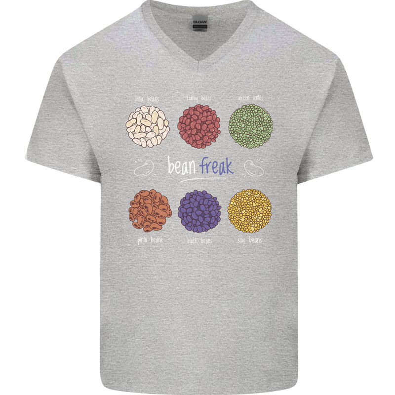 Beans Vegan Kidney Soy Lentils Vegetarian Mens V-Neck Cotton T-Shirt Sports Grey