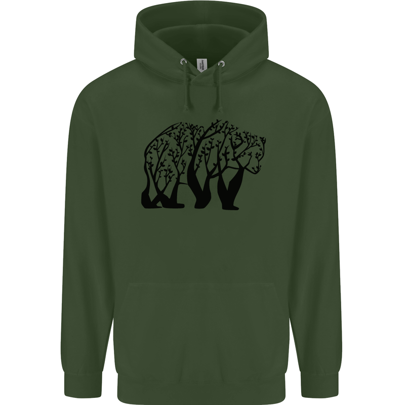 Bear Tree Animal Ecology Childrens Kids Hoodie Forest Green