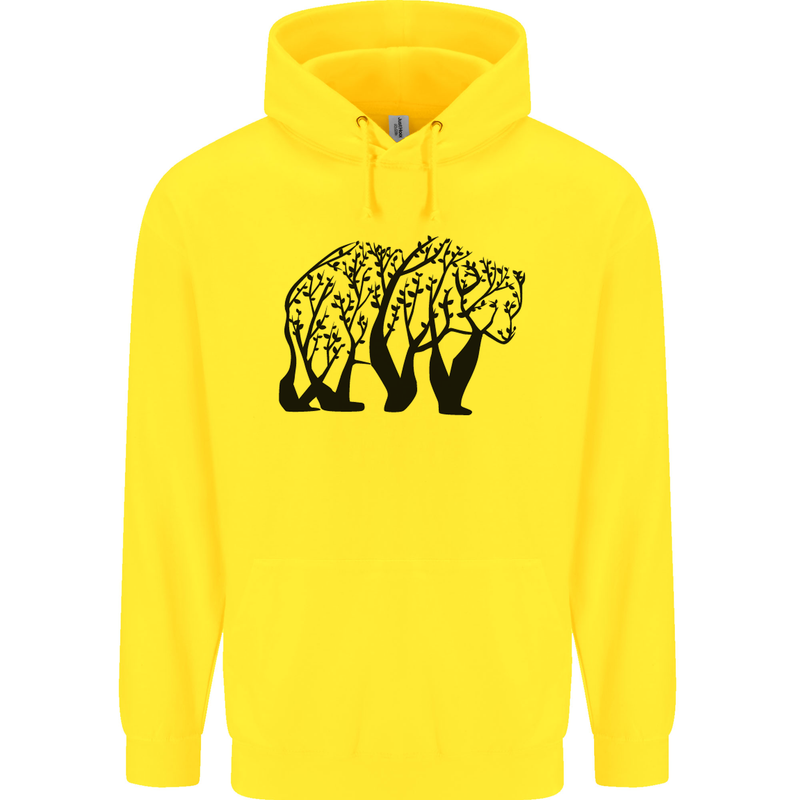 Bear Tree Animal Ecology Childrens Kids Hoodie Yellow