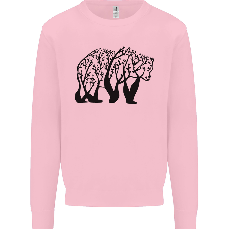 Bear Tree Animal Ecology Kids Sweatshirt Jumper Light Pink