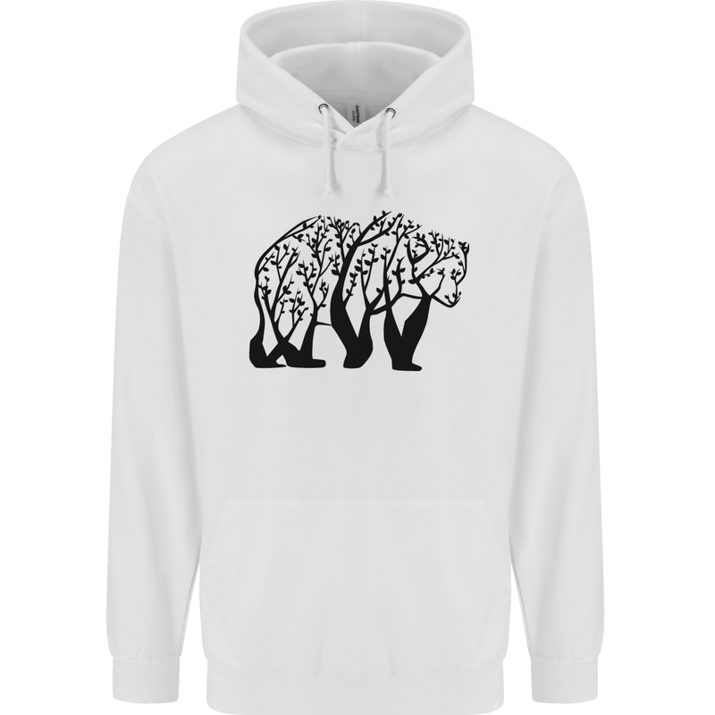 Bear Tree Animal Ecology Mens 80% Cotton Hoodie White