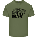 Bear Tree Animal Ecology Mens Cotton T-Shirt Tee Top Military Green