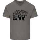 Bear Tree Animal Ecology Mens V-Neck Cotton T-Shirt Charcoal