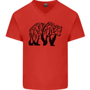 Bear Tree Animal Ecology Mens V-Neck Cotton T-Shirt Red