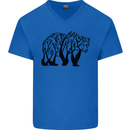 Bear Tree Animal Ecology Mens V-Neck Cotton T-Shirt Royal Blue