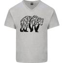 Bear Tree Animal Ecology Mens V-Neck Cotton T-Shirt Sports Grey