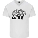 Bear Tree Animal Ecology Mens V-Neck Cotton T-Shirt White