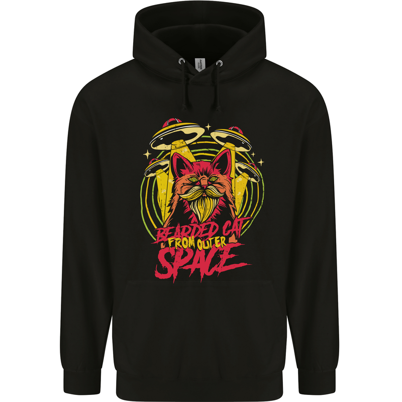 Bearded Cat From Space Outer Aliens UFO Childrens Kids Hoodie Black