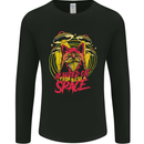 Bearded Cat From Space Outer Aliens UFO Mens Long Sleeve T-Shirt Black