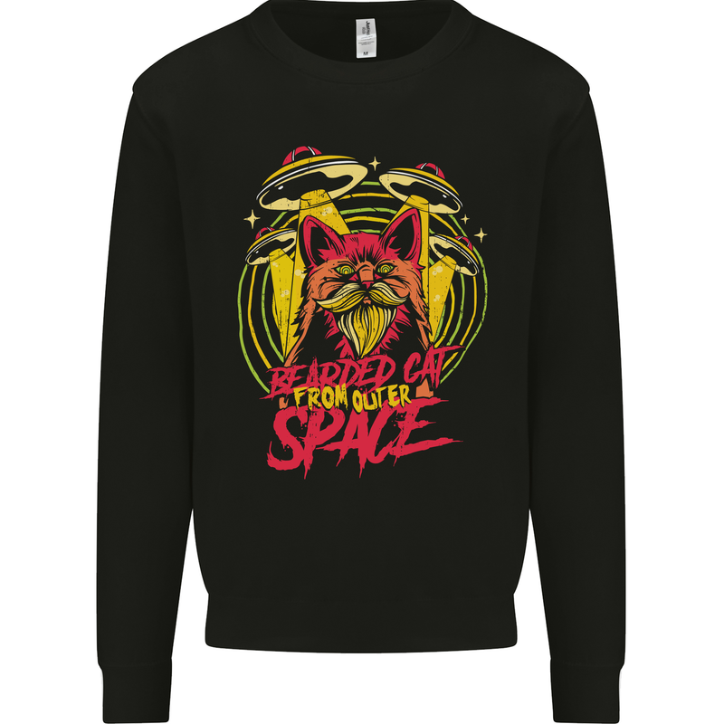 Bearded Cat From Space Outer Aliens UFO Mens Sweatshirt Jumper Black