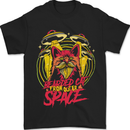 Bearded Cat From Space Outer Aliens UFO Mens T-Shirt 100% Cotton Black