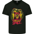 Bearded Cat From Space Outer Aliens UFO Mens V-Neck Cotton T-Shirt Black