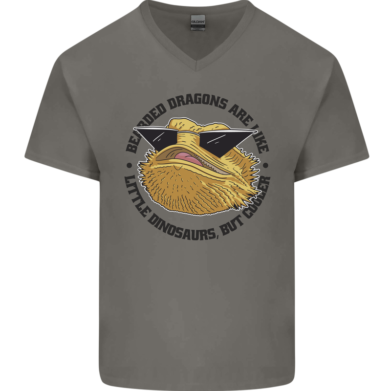 Bearded Dragons Are Like Little Dinosaurs Mens V-Neck Cotton T-Shirt Charcoal