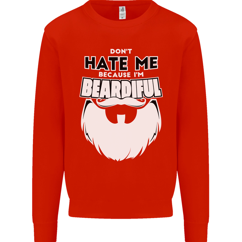 Beardiful Funny Beard Kids Sweatshirt Jumper Bright Red