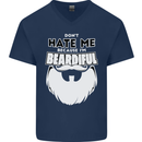 Beardiful Funny Beard Mens V-Neck Cotton T-Shirt Navy Blue