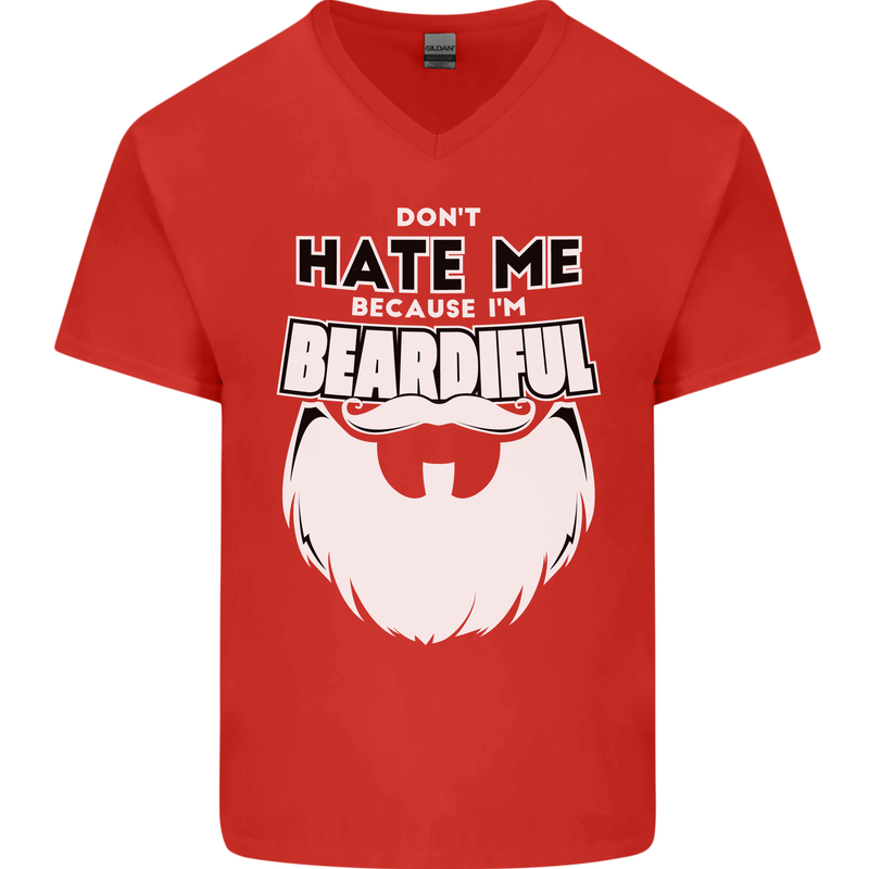 Beardiful Funny Beard Mens V-Neck Cotton T-Shirt Red