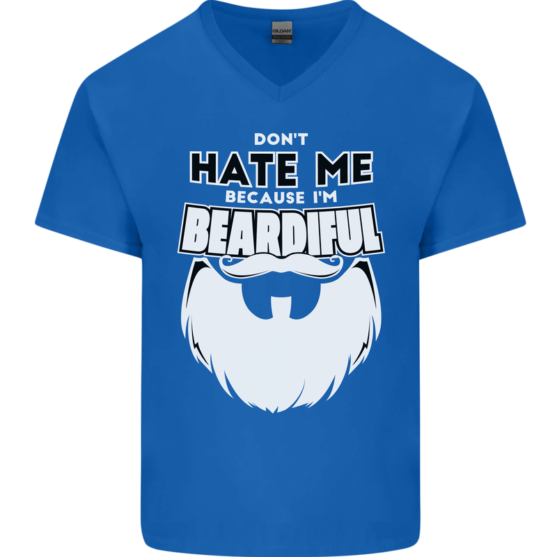 Beardiful Funny Beard Mens V-Neck Cotton T-Shirt Royal Blue