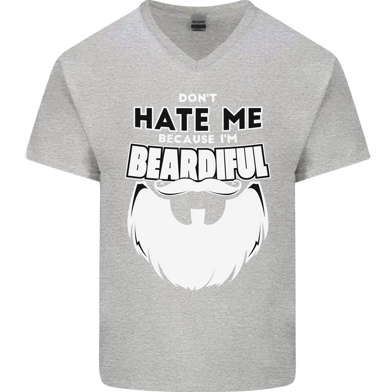 Beardiful Funny Beard Mens V-Neck Cotton T-Shirt Sports Grey