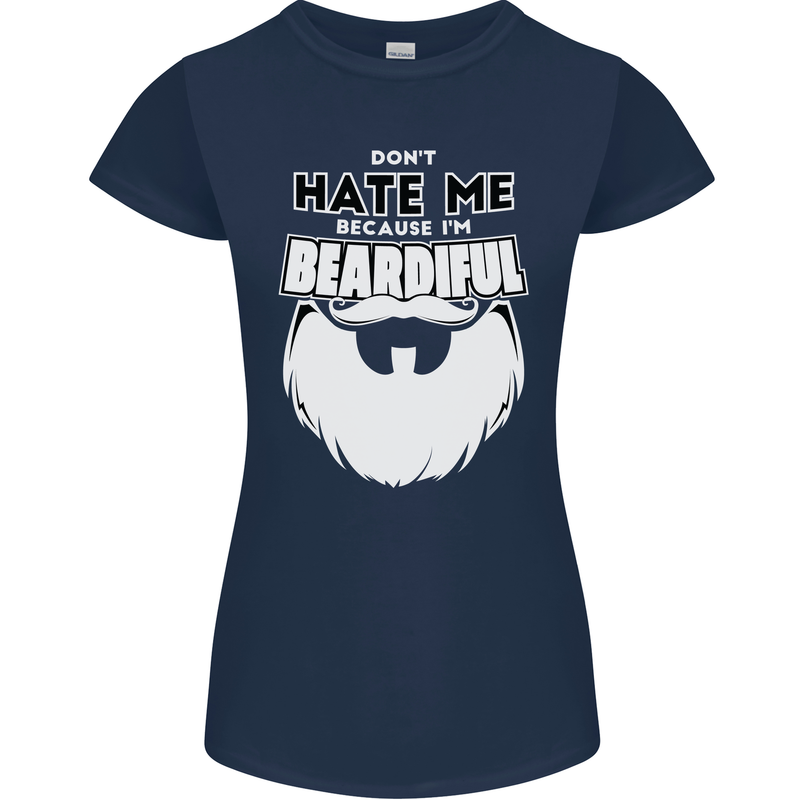 Beardiful Funny Beard Womens Petite Cut T-Shirt Navy Blue